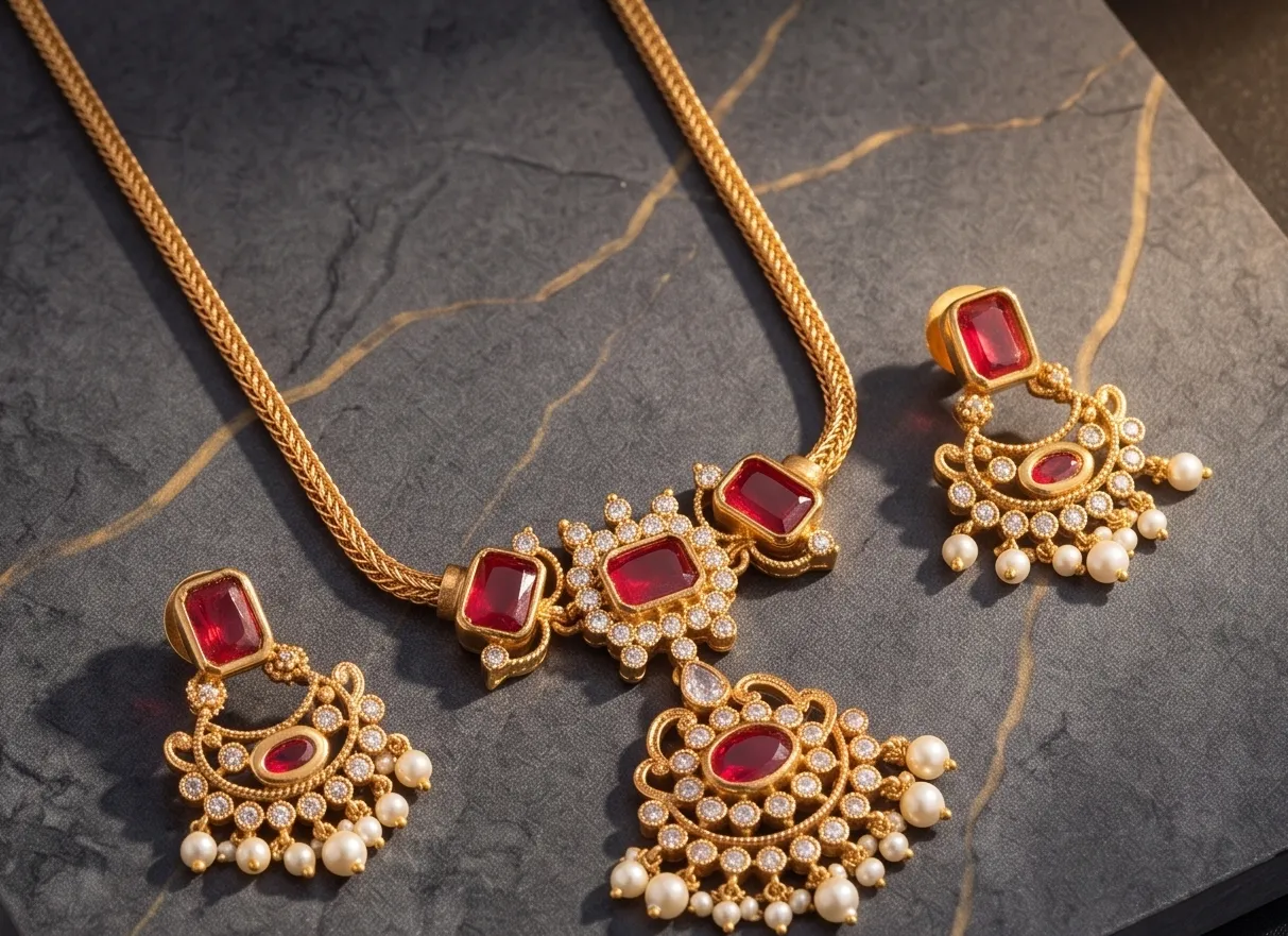 Crimson Charm Polki Statement Choker Set